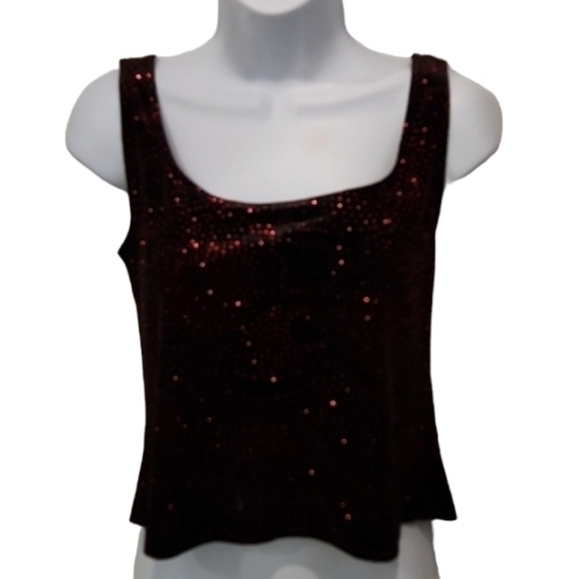 R & K Evening 2 Piece Set Dinner Jacket & Tank Red Metallic Sequin Top - Picture 9 of 11